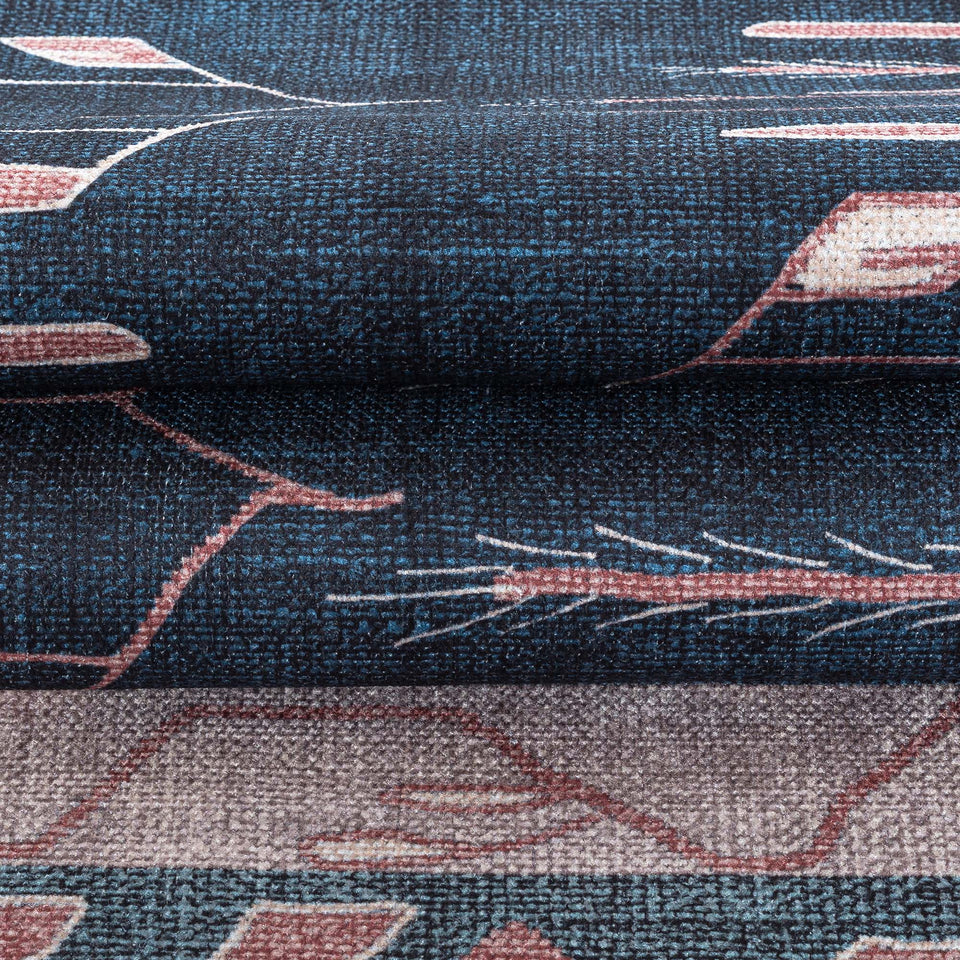 Marceline Navy Blue Floral Turkish Kilim Rug