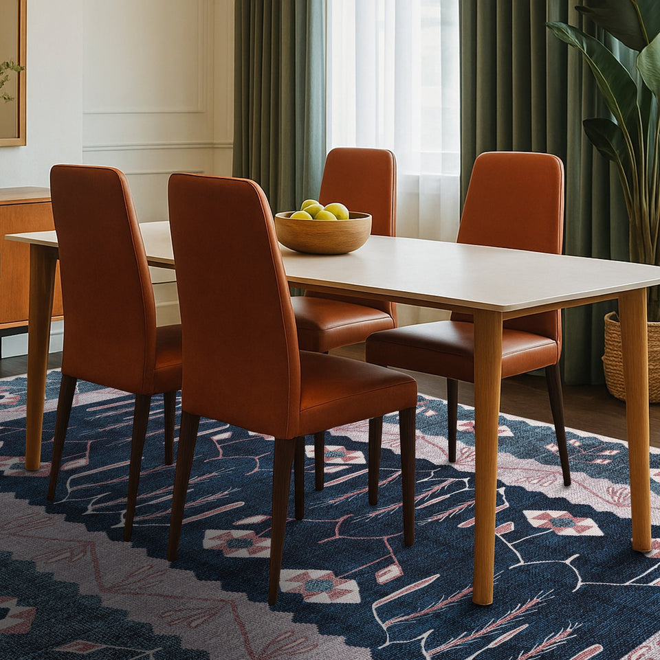 Marceline Navy Blue Floral Turkish Kilim Rug