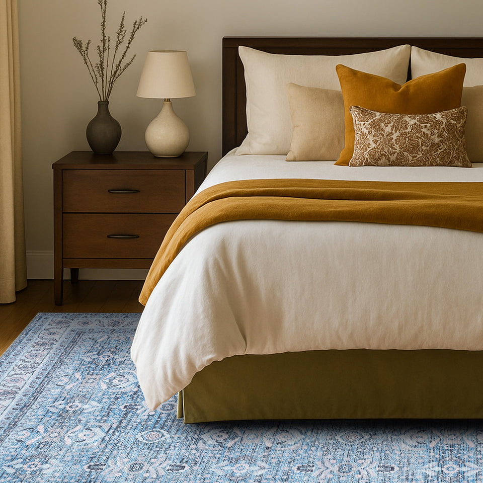 Jayla Modern Turkish Floral Cream Blue Rug