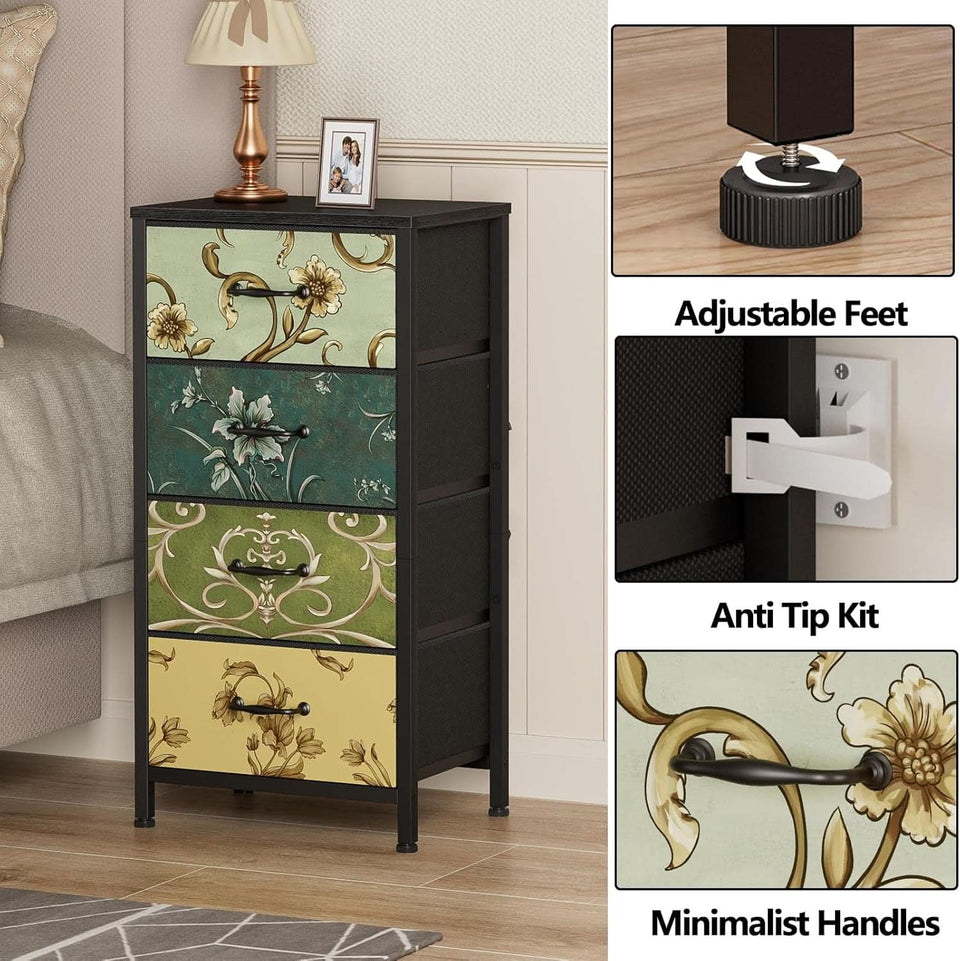 4 Drawer Dresser Nightstand With Wood Top For Bedroom