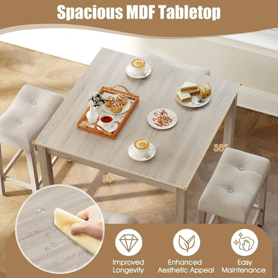 Bar Table Set Square Ultrasoft Cushioned Stools Space Saving