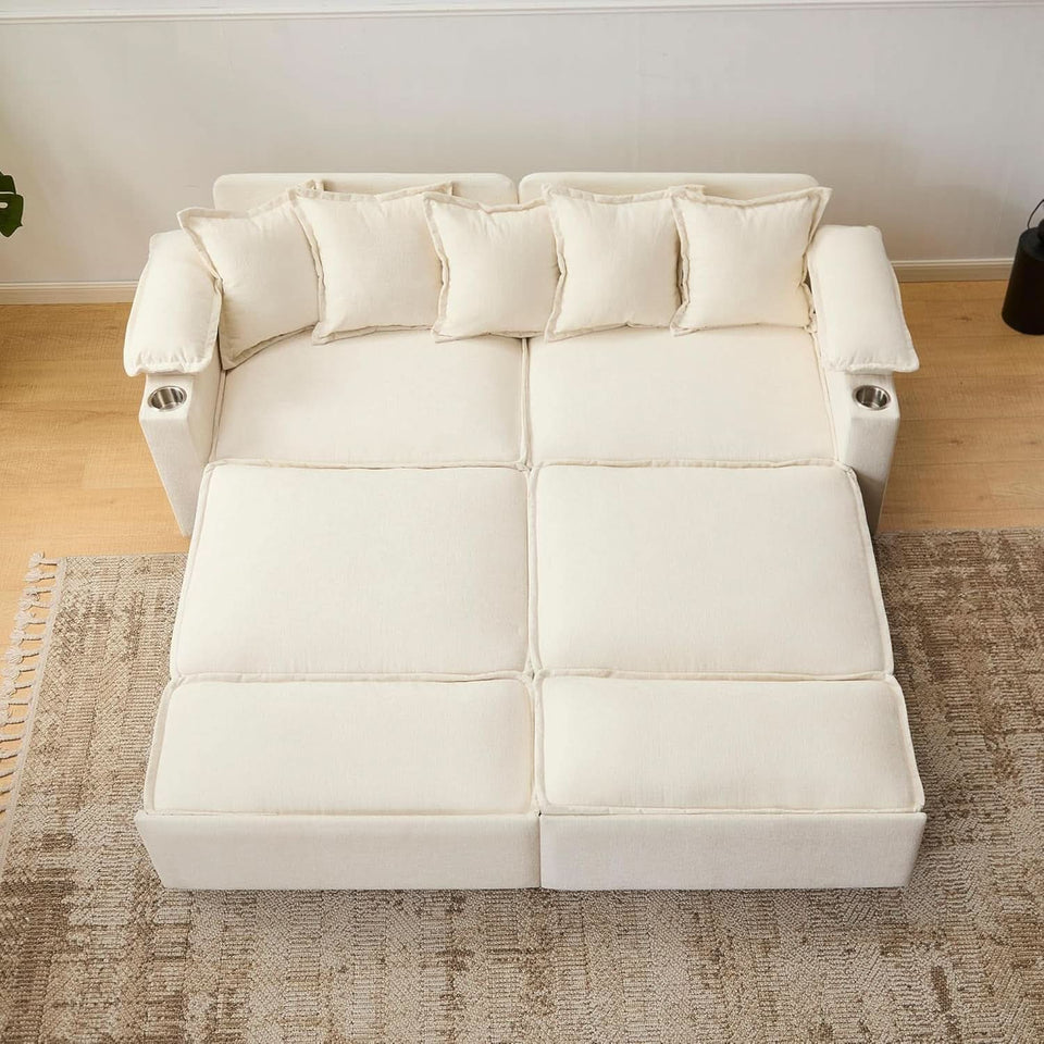 King Size Beige Ultra Luxurious Sleeper Sofa USB Ports Pro
