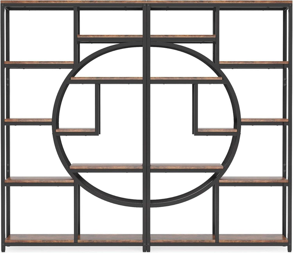 Industrial 5 Tier Etagere Bookcase Brown Rustic Finish