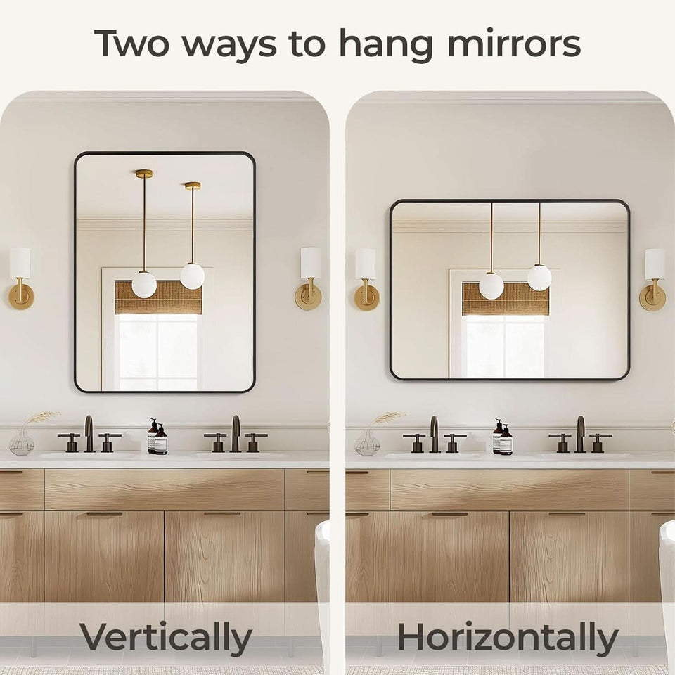 Black 30x40 Inch Rectangle Metal Frame Bathroom Vanity Mirror Wall Mounted