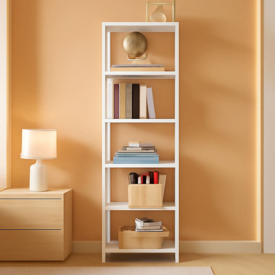 Six Tier Tall White Bookshelf For Small Spaces Living Room