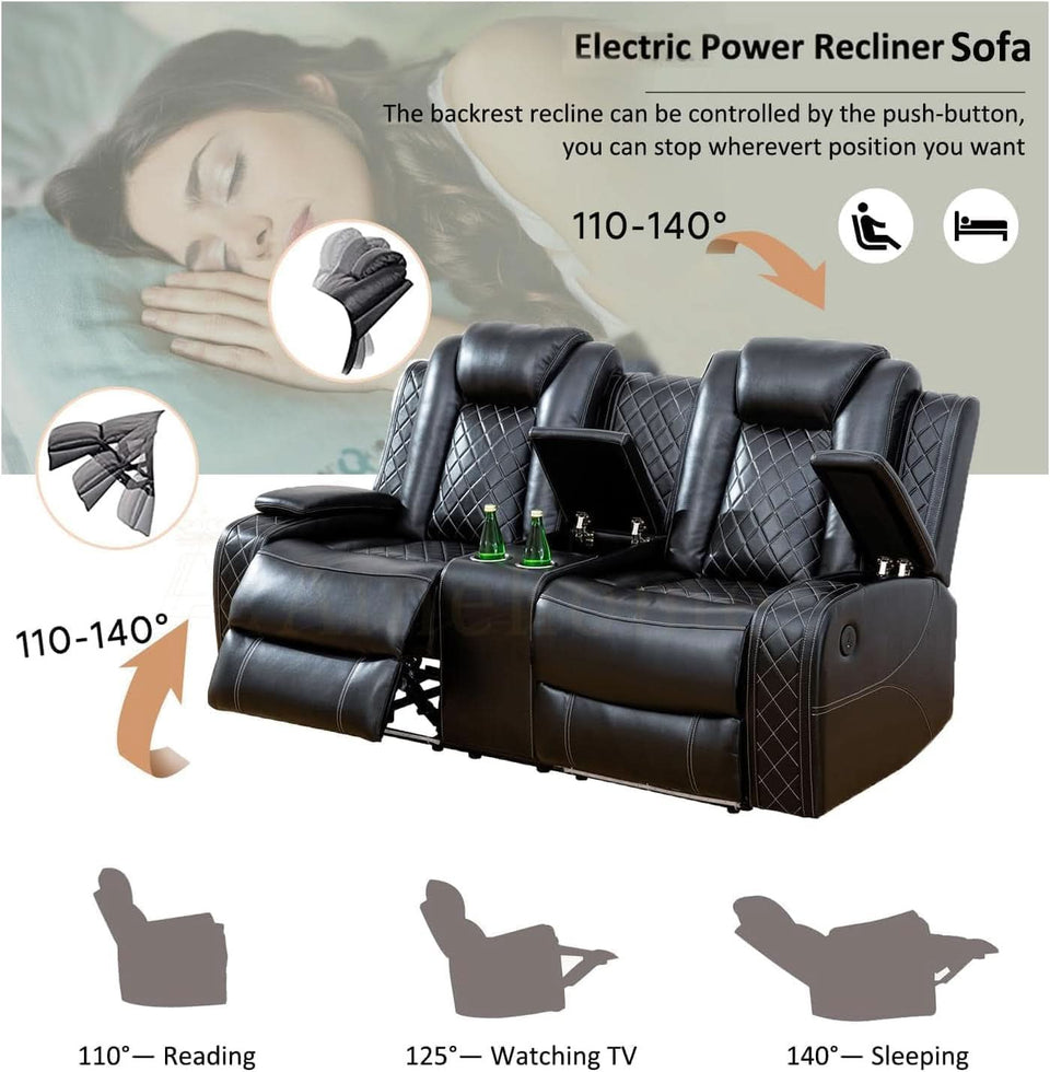 Black 3Piece Power Recliner Sofa Set With LED Light