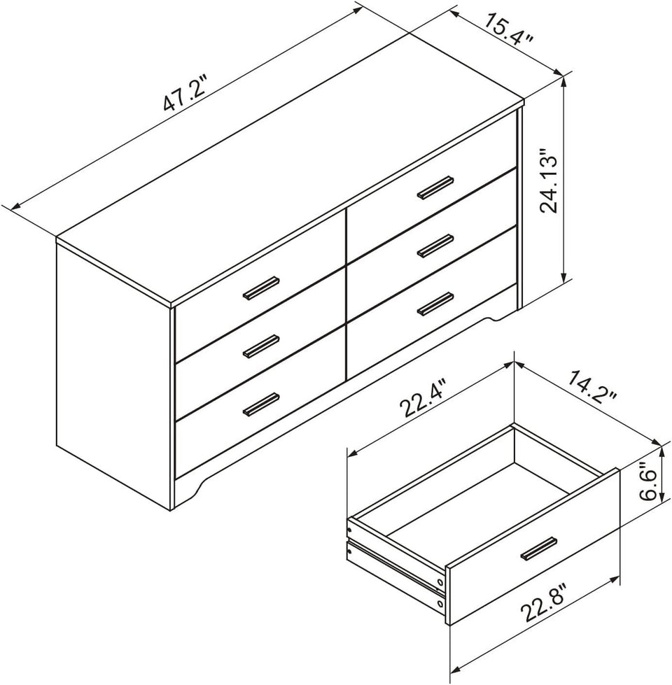 Wooden Six Drawer Dresser In Black For Living Room Bedroom