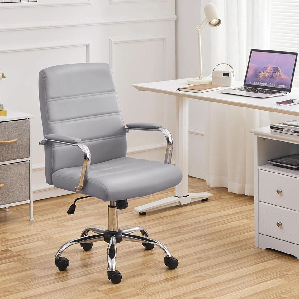 Mid Back Office Chair With Arms Gray Height Adjustable