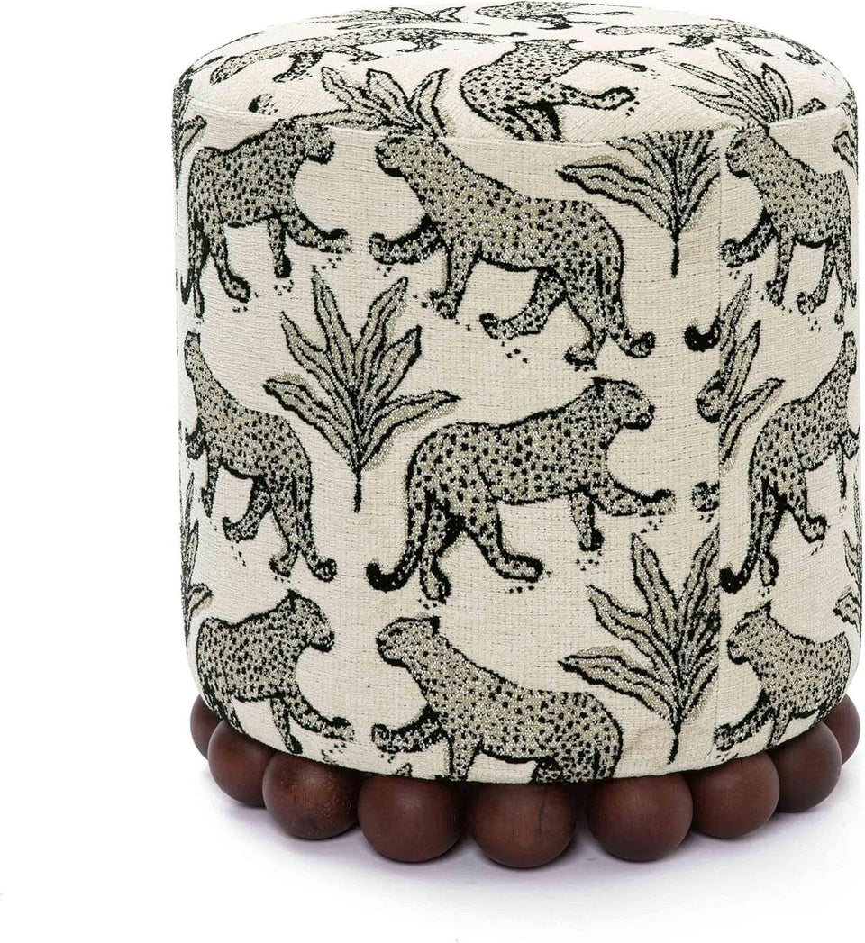 Dex Taupe Leopard Jacquard Ottoman Fully Assembled