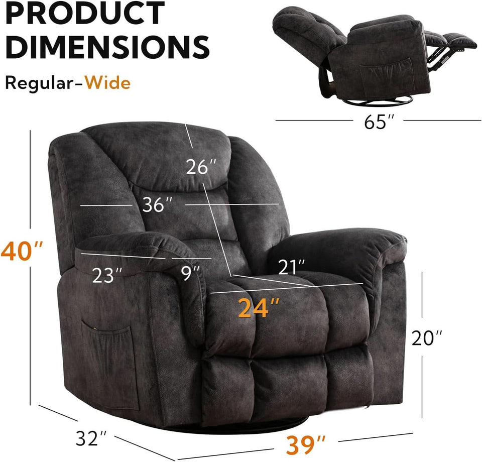 Oversized Swivel Recliner With Extra Wide Seat For Big And Tall