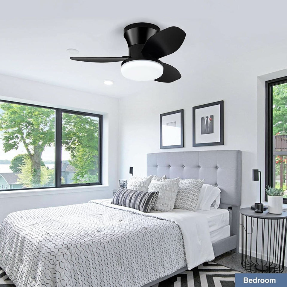 Black 26 Inch Flush Mount Ceiling Fan With Remote Control