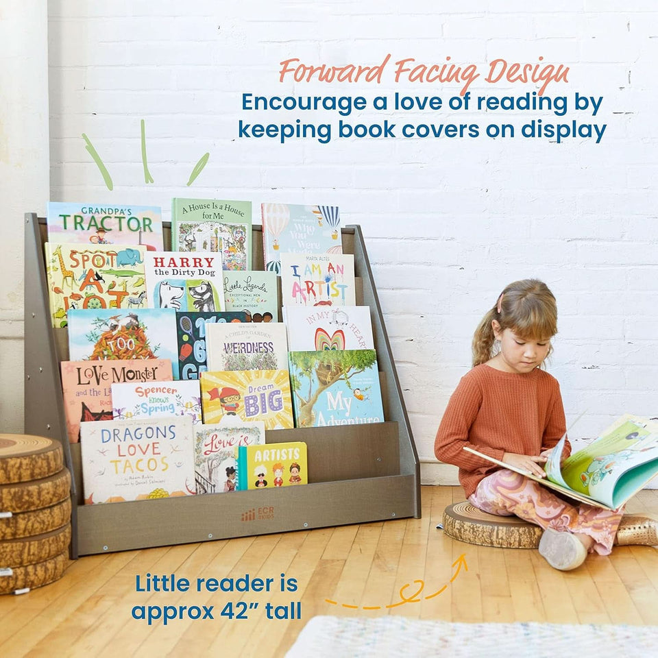 Single Sided Book Display Five Wide Slots Classroom Bookshelf Grey Wash