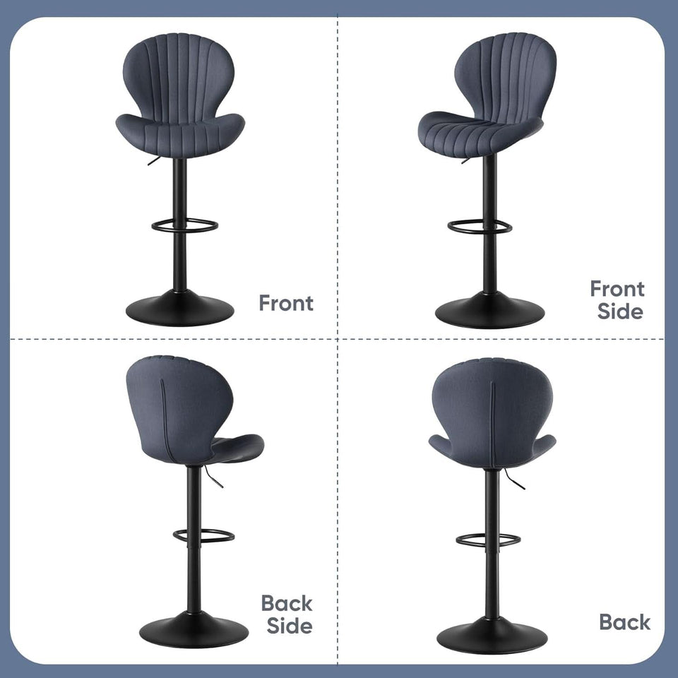 Three Swivel Bar Stools Counter Height High Back DarkGrey