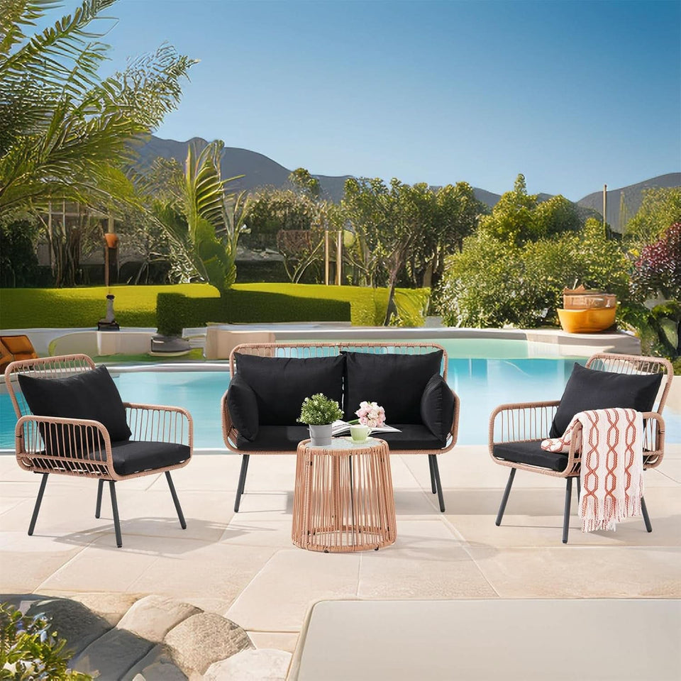 Stylish Four Piece Outdoor Wicker Patio Furniture Set