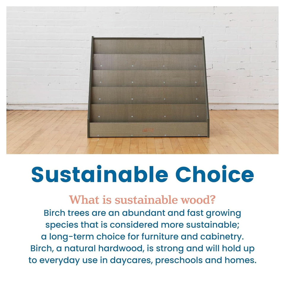 Single Sided Book Display Five Wide Slots Classroom Bookshelf Grey Wash