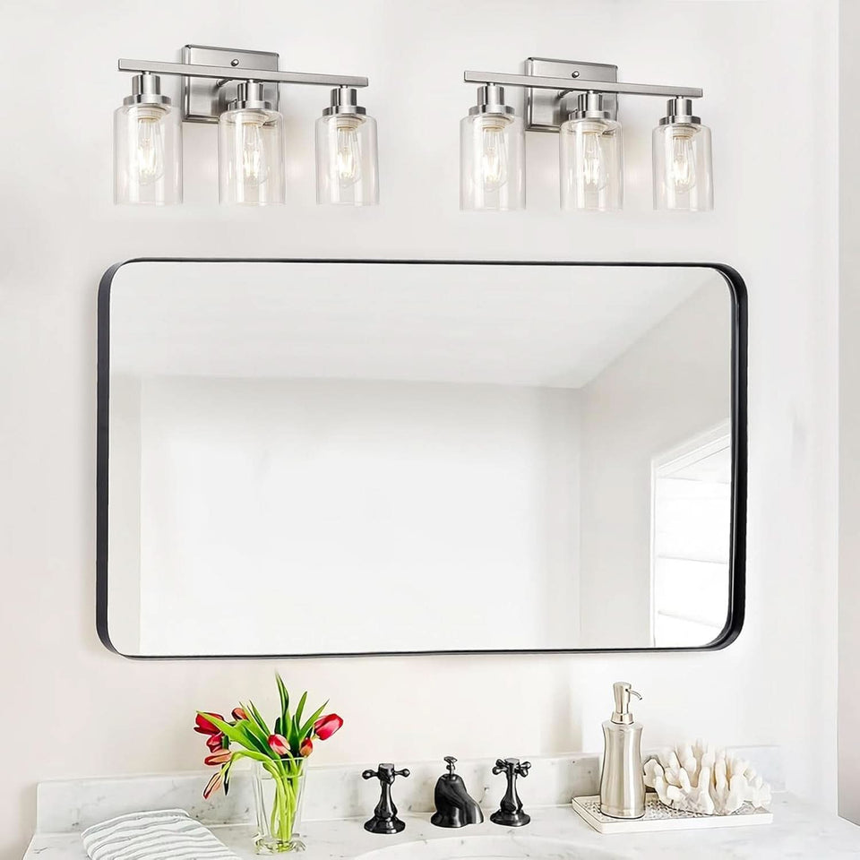 3 Light Brushed Nickel Vanity Light Fixture For Bathroom