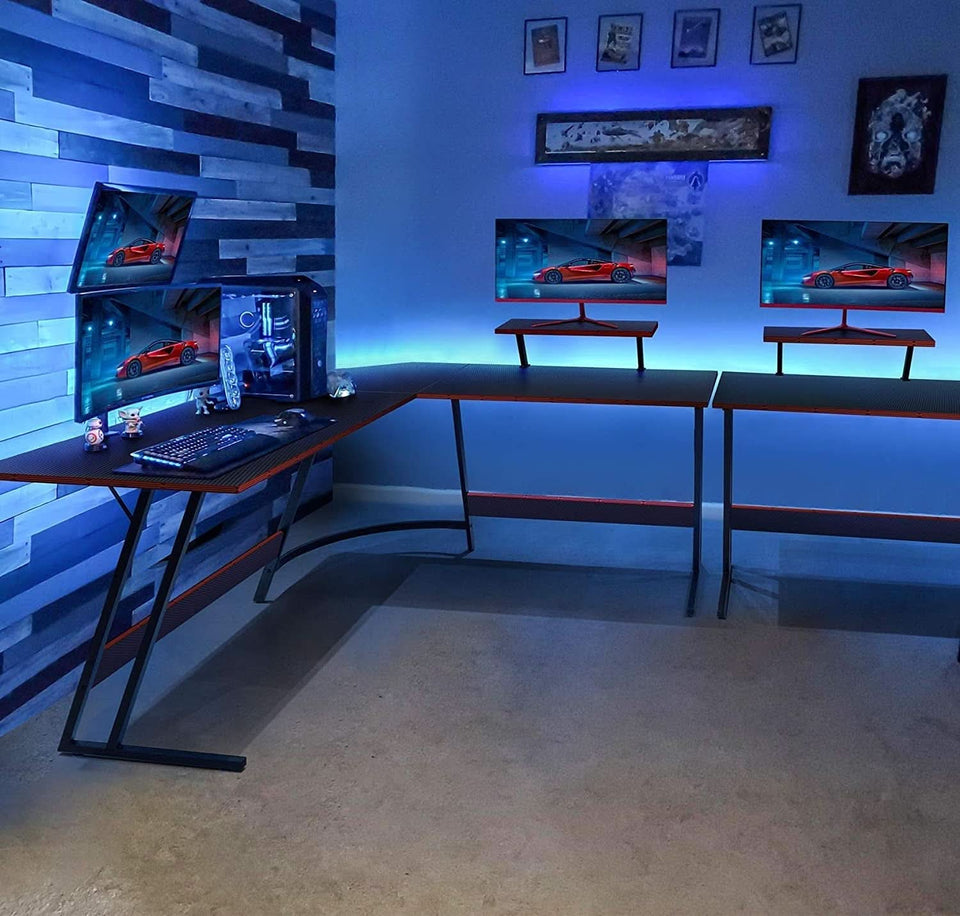 L Shaped Gaming Desk With Monitor Riser 51 Inch Corner Desk