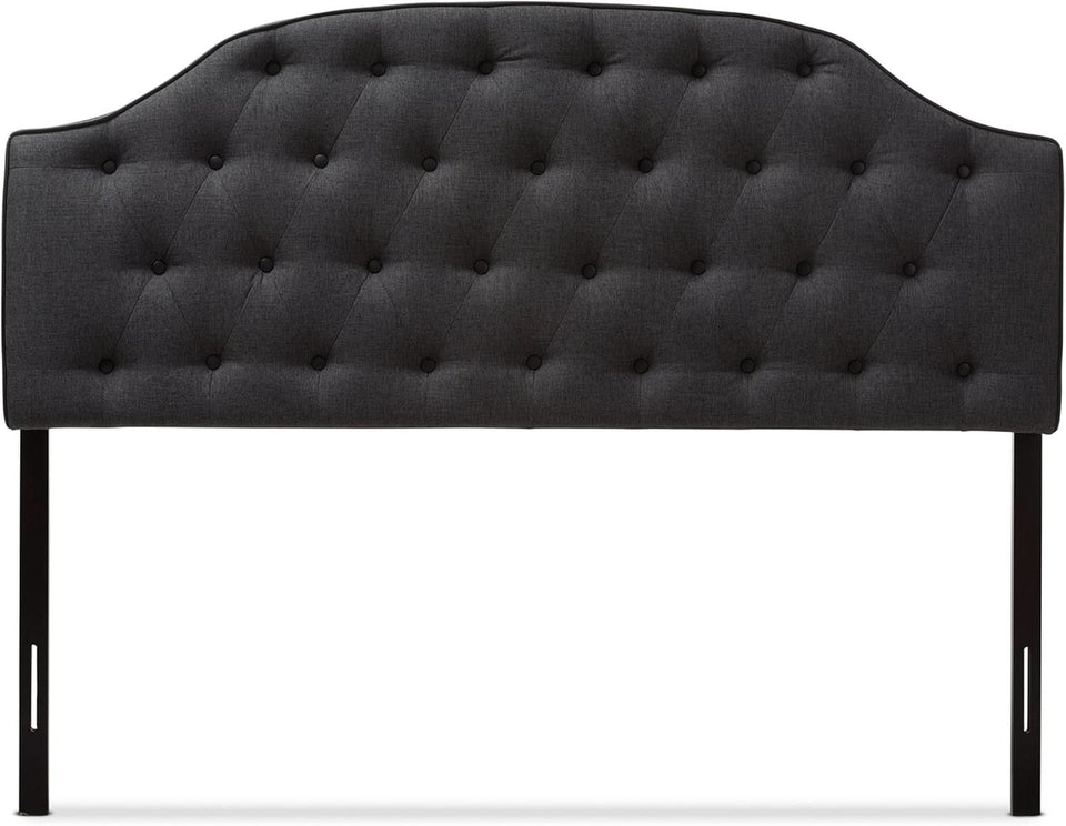 Modern Scalloped Upholstered Headboard Queen Dark Grey