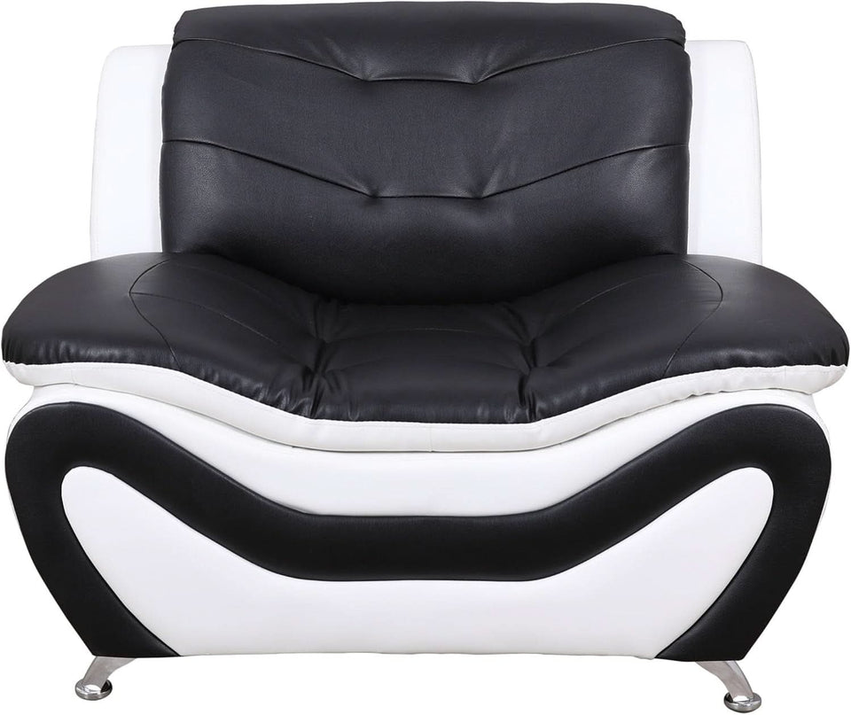3 Piece Aldo Modern Faux Leather Sofa Set Black And White With Sofa Loveseat And Chair