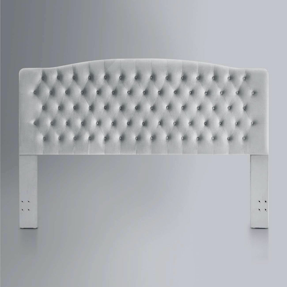 Velvet Tufted King Headboard Stylish Comfortable Gray Design