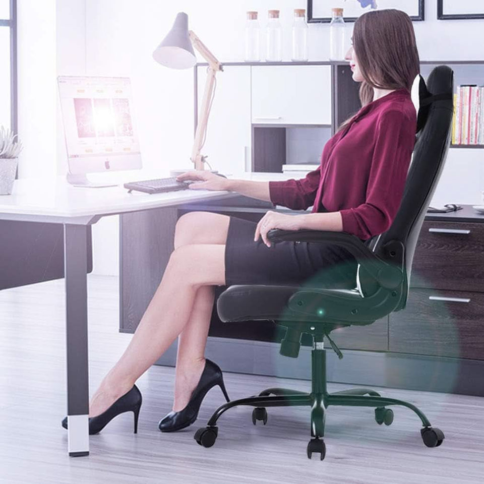 PC Gaming Chair White With Lumbar Support And Flip Up Arms