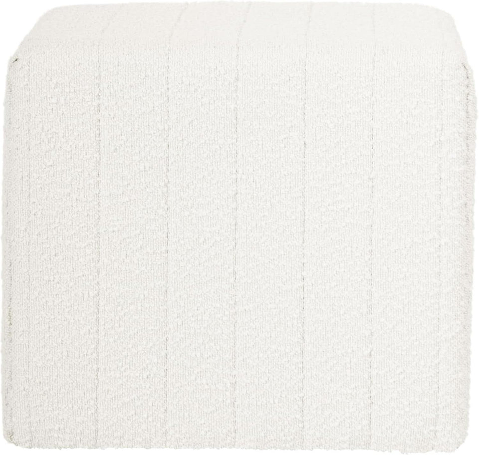 Cream Soft Boucle Upholstered Ottoman Footrest 18 Inches