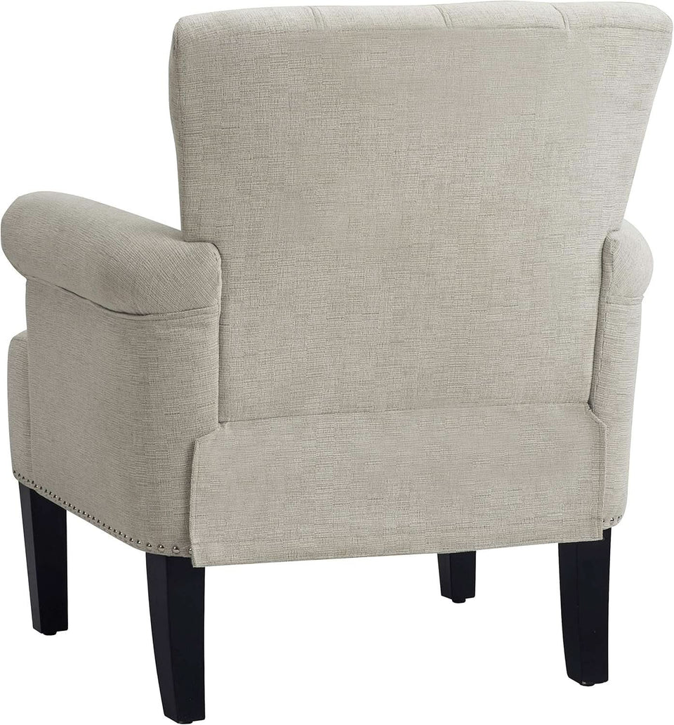 Cream Polyester Tufted Mid Century Upholstered Chair