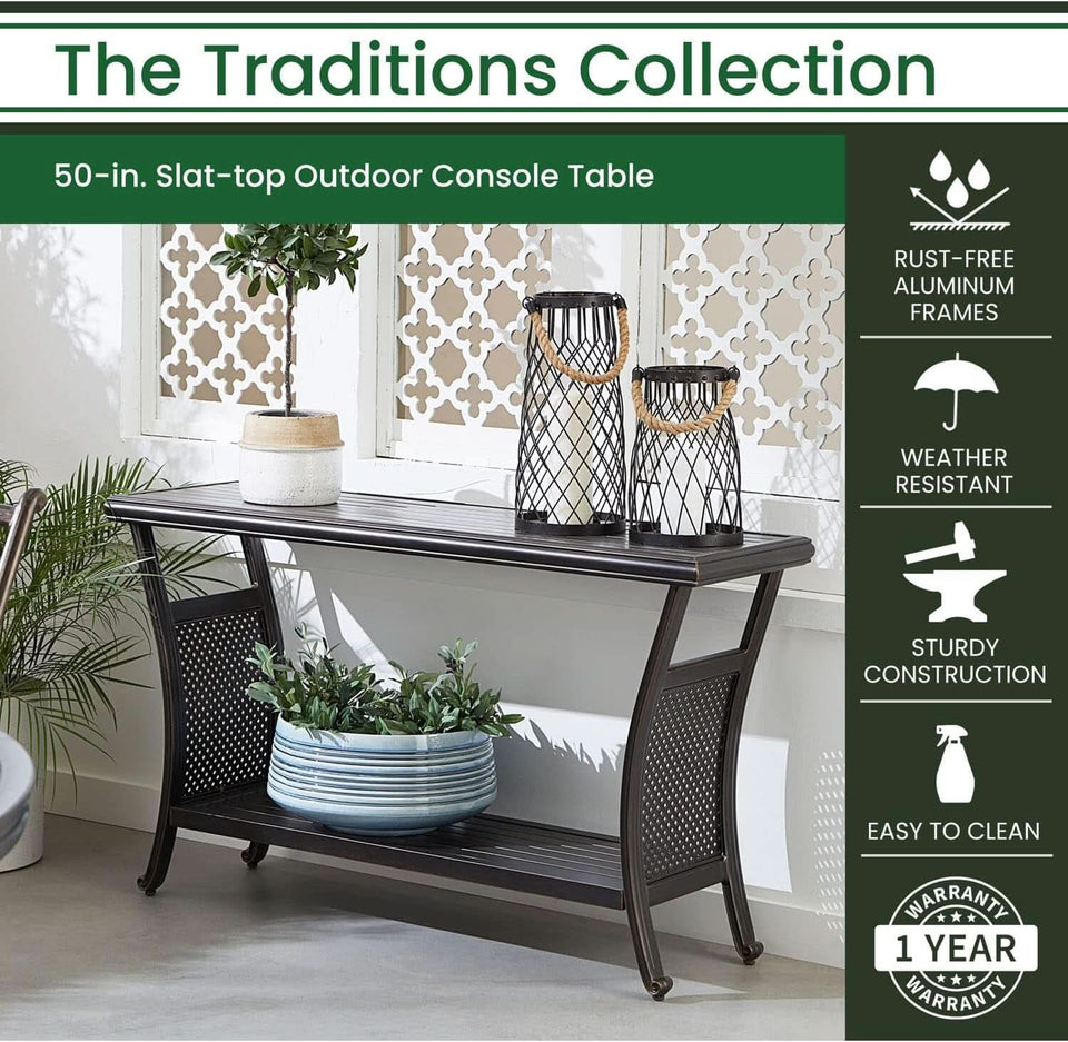Elegant 50 Inch Outdoor Console Table with Shelves
