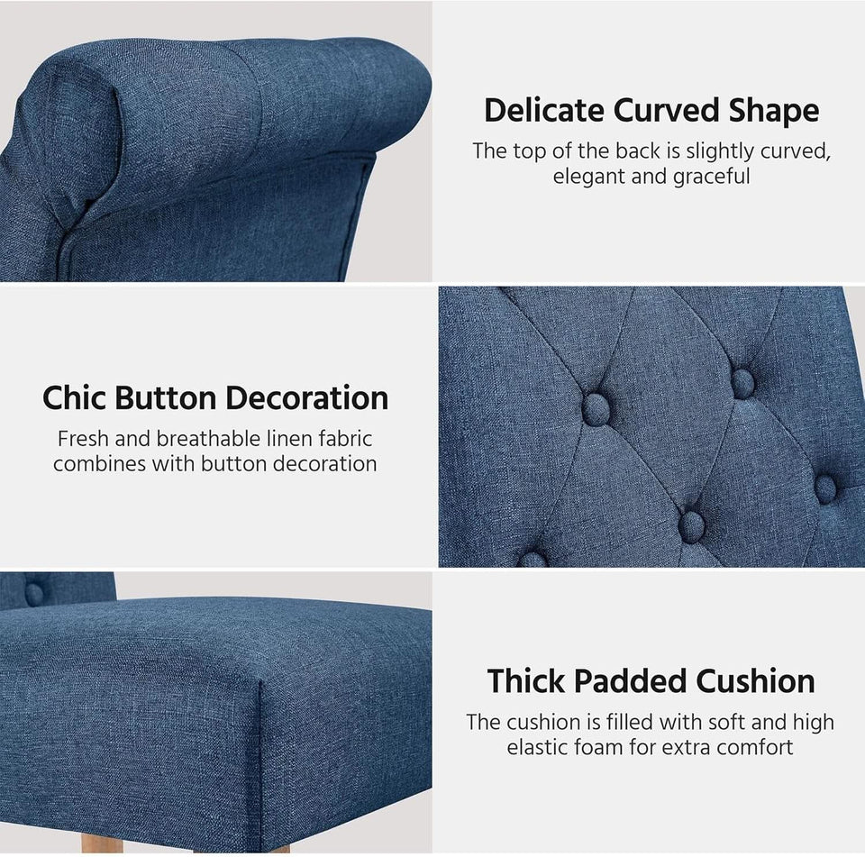 Blue Button Tufted Dining Chairs Set Of 2 With Solid Wood Legs