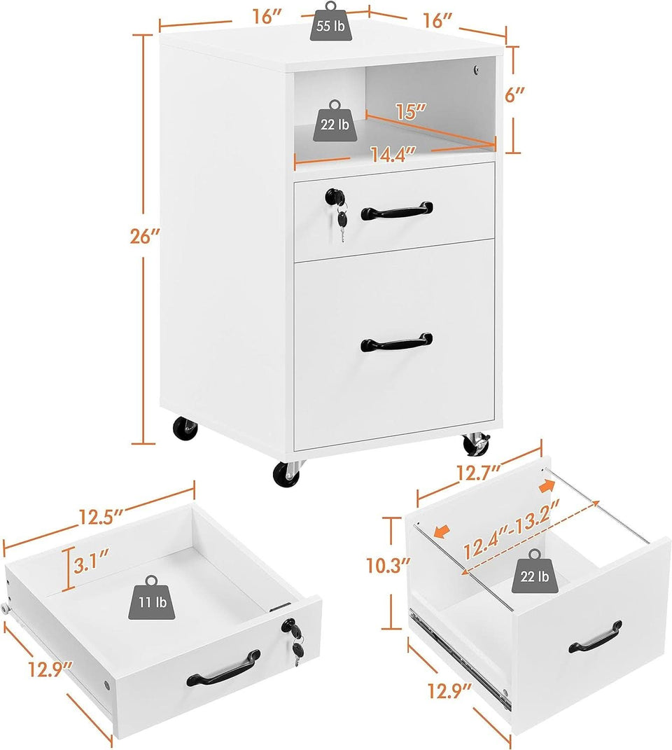 White Vertical File Cabinet With Locking Top Drawer