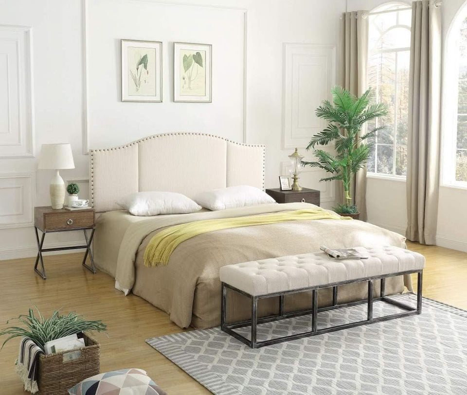 Elegant Upholstered King Size Headboard with Nailhead Trim
