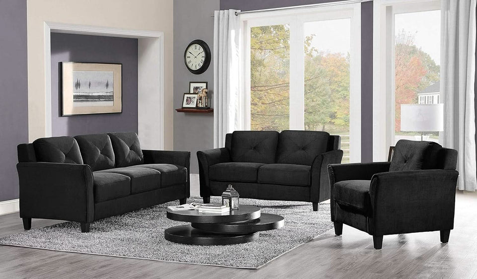 57 Inch Black Loveseat With Tufted Back Stain Resistant