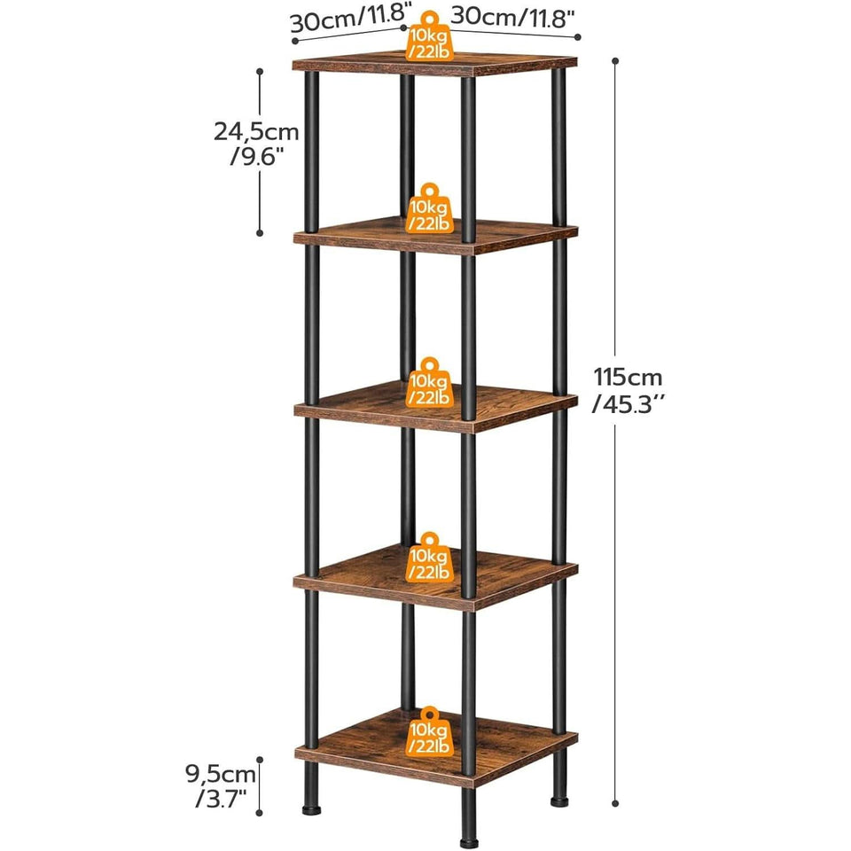 Five Tier Corner Shelf Stand Rustic Brown And Black Bookcase