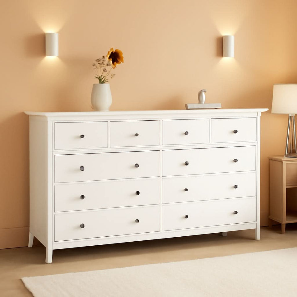 White 10-Drawer Dresser With Deep Storage Modern Design