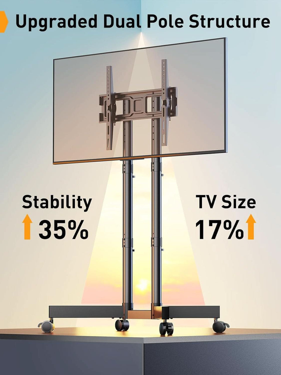 Mobile TV Stand 32 To 70 Inch With Wheels Height Adjustable