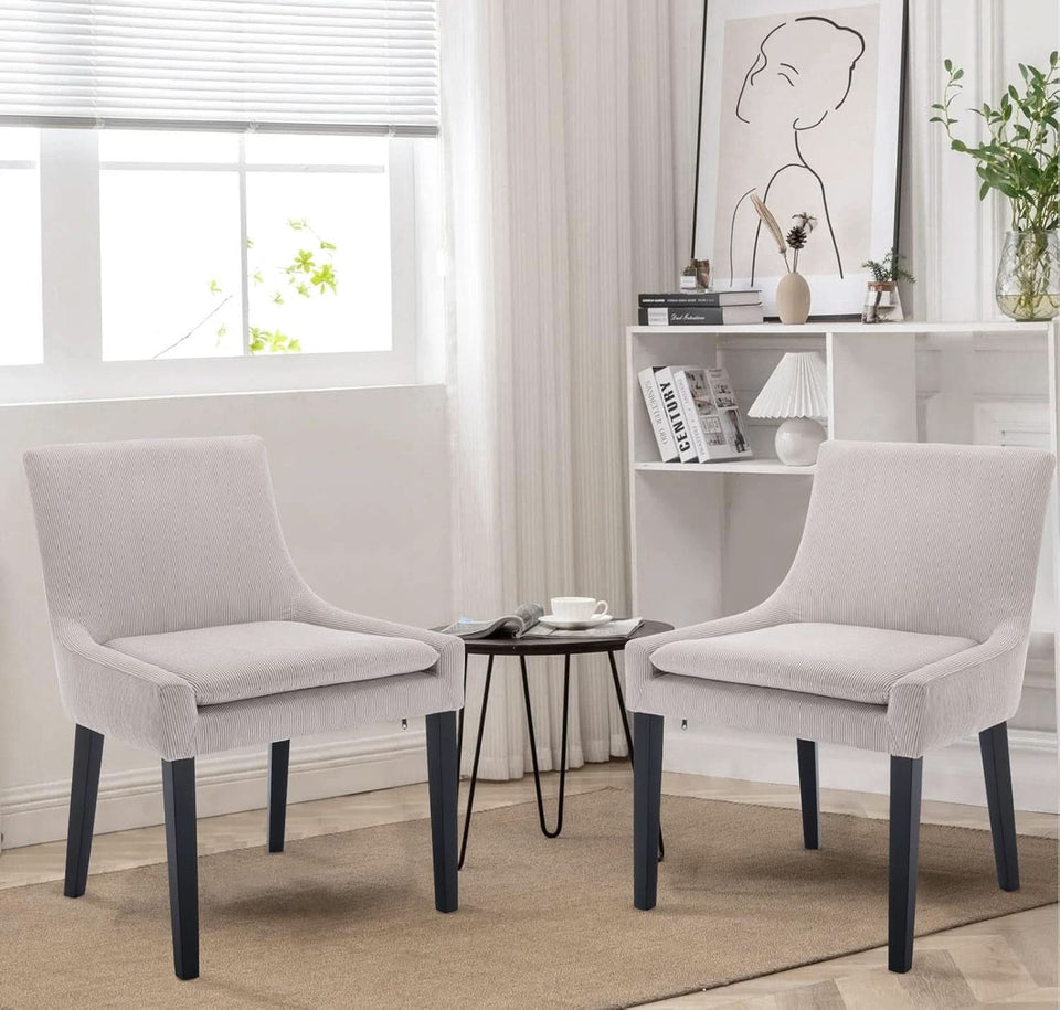 Beige Upholstered Corduroy Dining Chairs Bundle Four