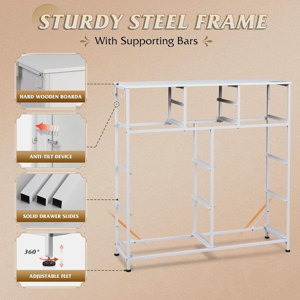 White Dresser 10 Drawer Storage Chest With Metal Frame