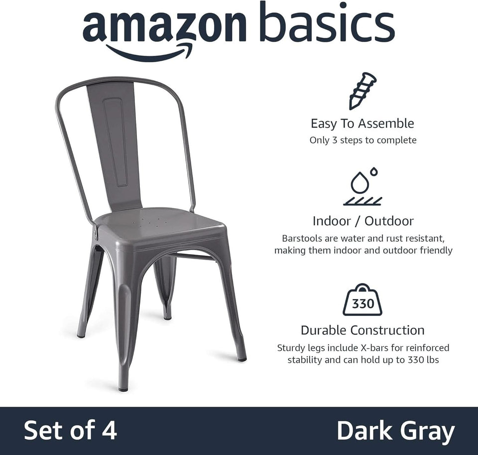 Dark Grey Metal Dining Chairs Set Of Four Durable X Bar Design