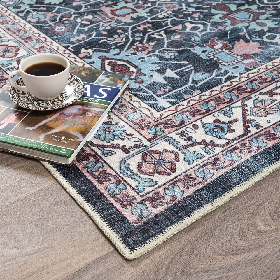 Axelle Blue Turkish Oushak Vintage Rug