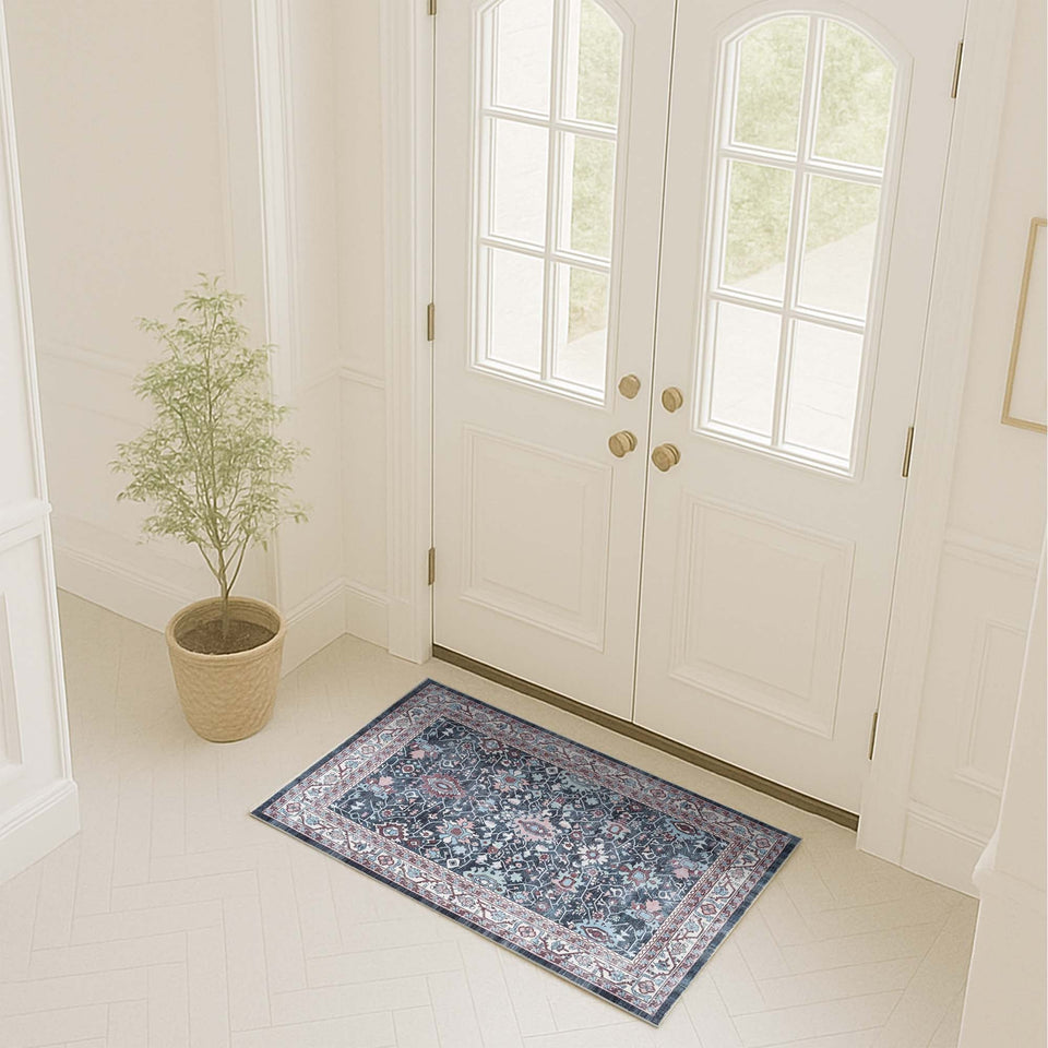 Axelle Blue Turkish Oushak Vintage Rug