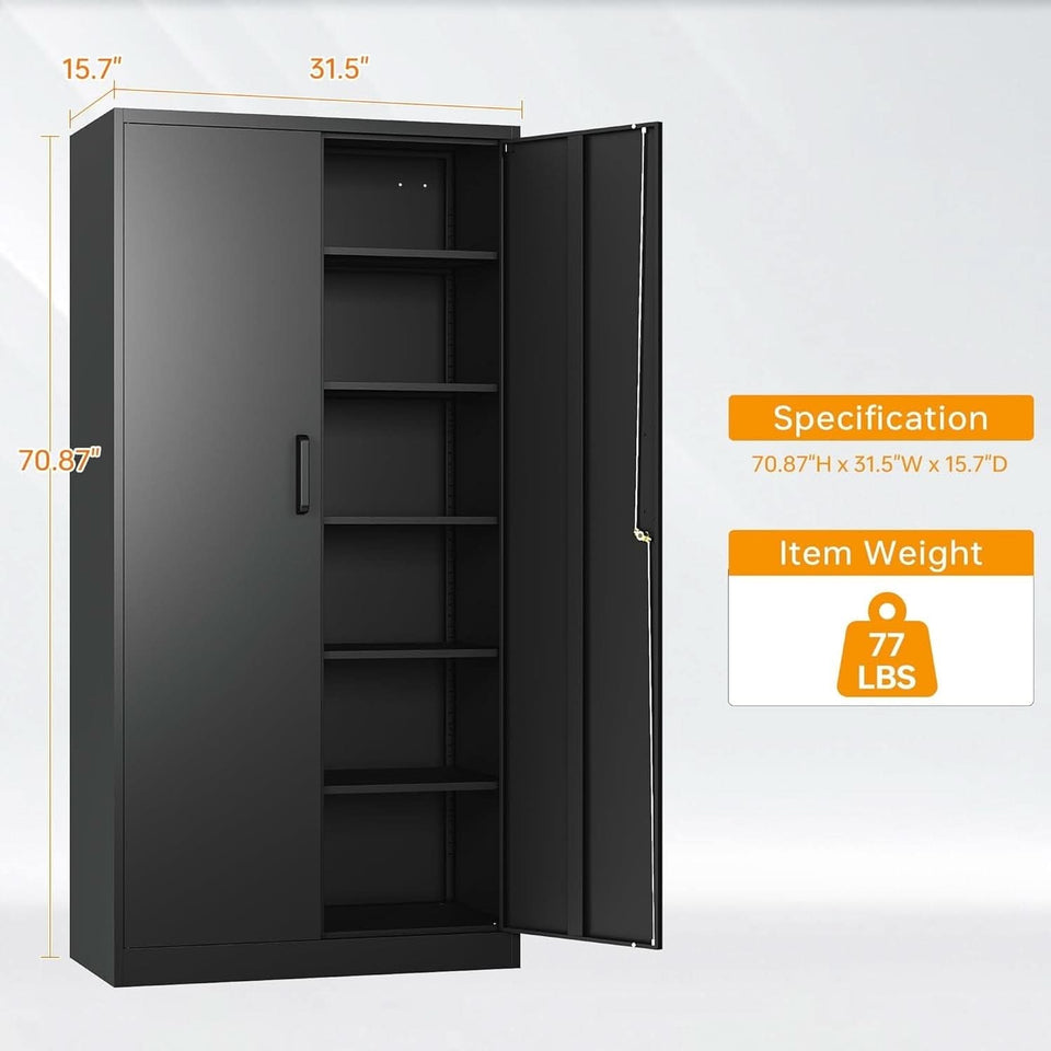 Black Metal Storage Cabinet With Lock For Office Industrial