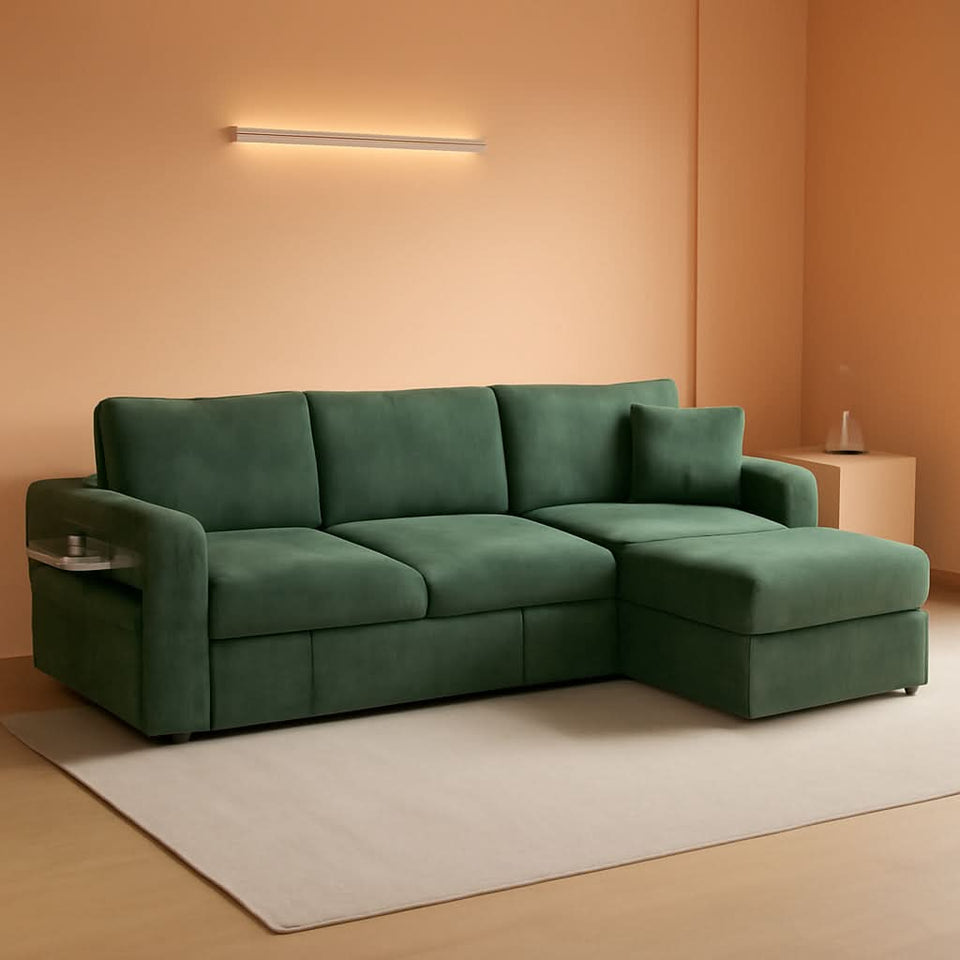 Luxurious Corduroy Green 83-Inch Sleeper Sectional Sofa