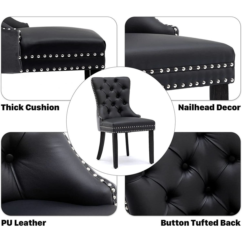 Velvet Dining Chairs Set Of 6 Black And Dark Grey Nailhead Trim