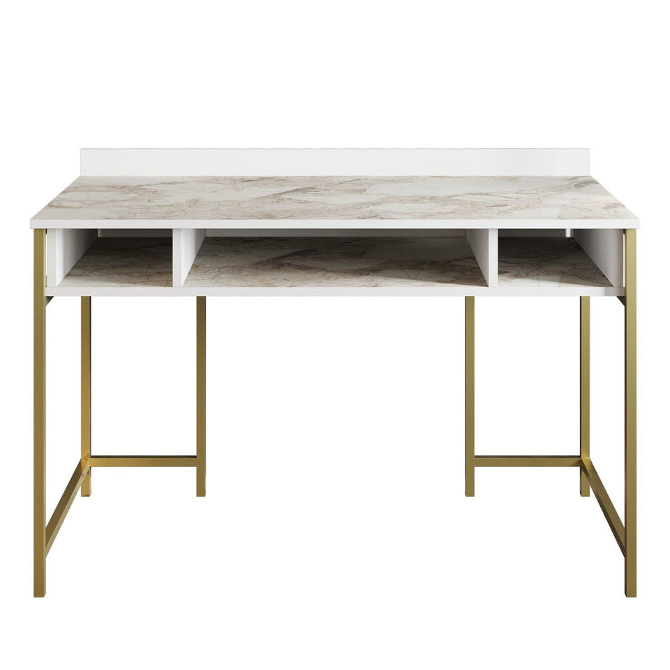 Tumata 47'' Wide Metal Wood Computer Desk with Open Shelves