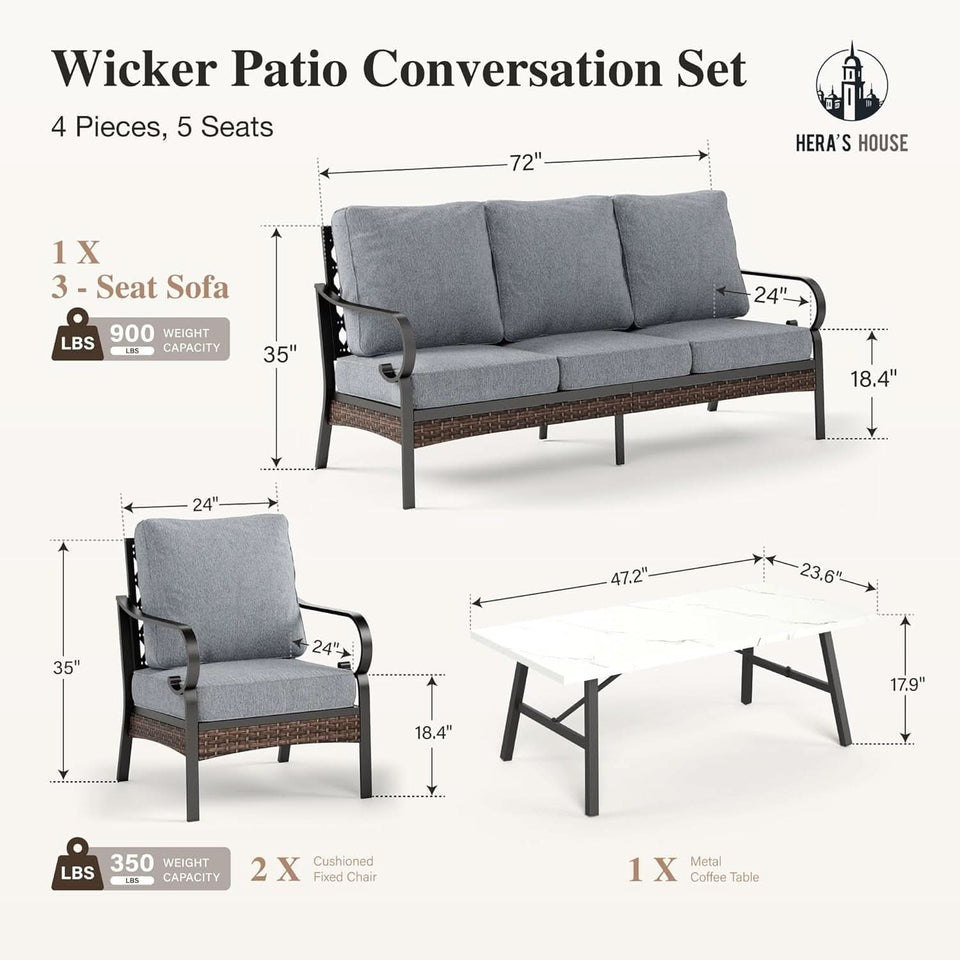 Grey 4 Piece Patio Furniture Set With Cushioned Chairs