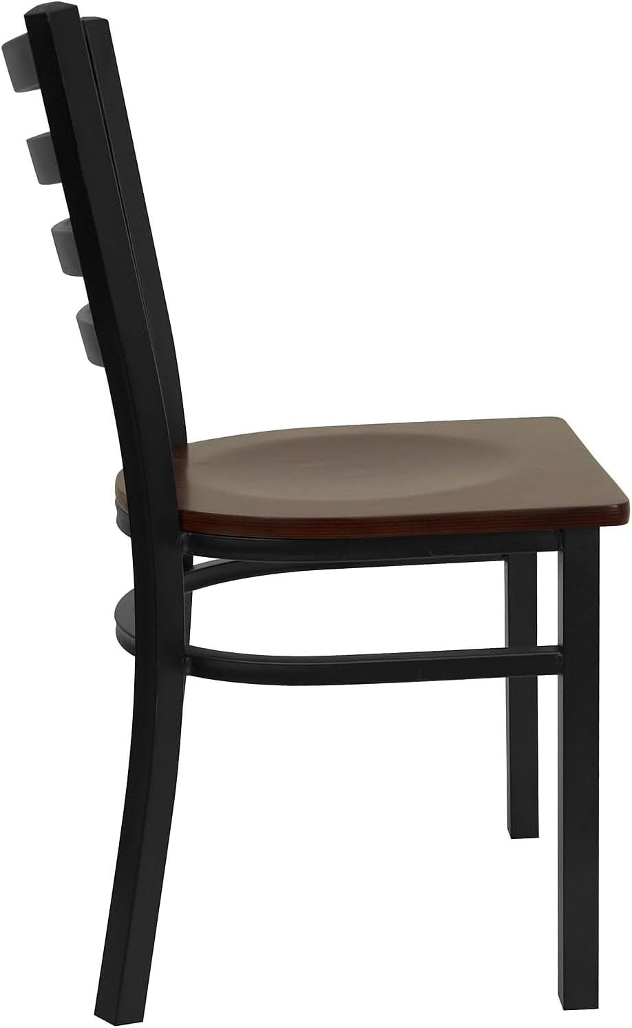 2 Pack Hercules Series Black Ladder Back Metal Dining Chair With Mahogany Seat For Restaurants