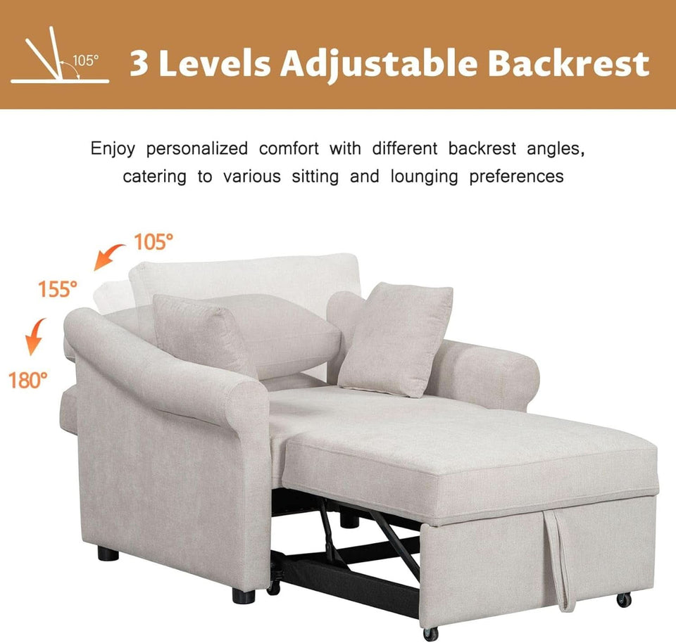 Chenille Convertible Sleeper Chair With Backrest Beige