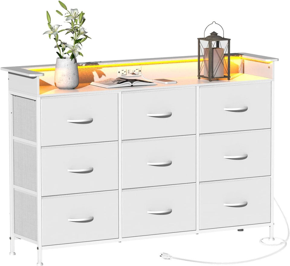 White Dresser With Integrated LED Lighting And Charging