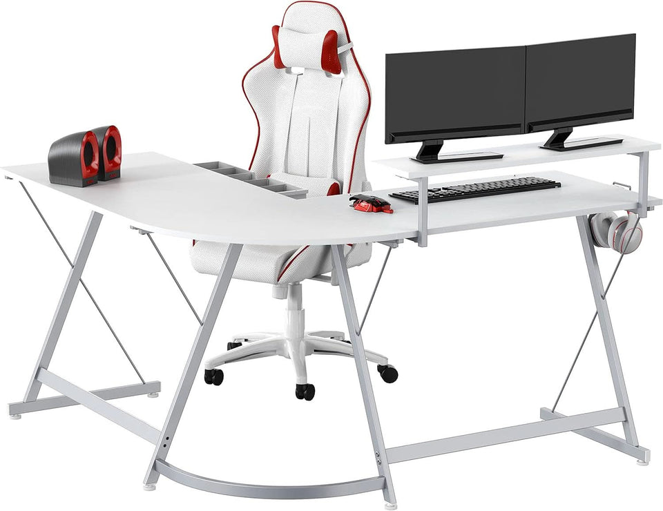 Vista L Shape Desk With Removable Monitor Stand White