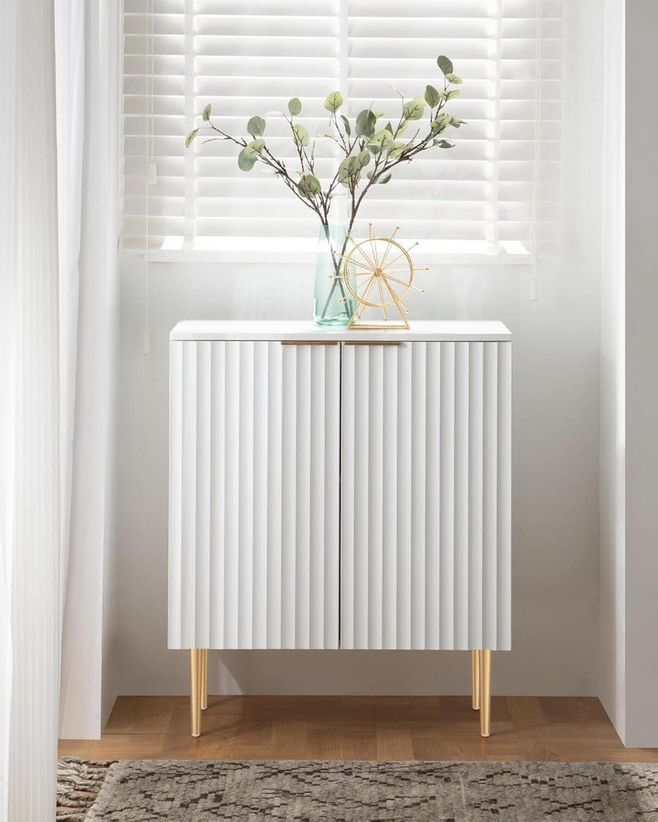 White Fluted Storage Cabinet Set Of 2 Modern Sideboards